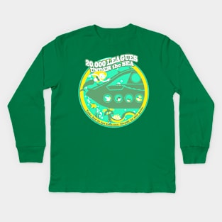 20,000 Leagues Under the Sea (bright green, yellow, teal) Kids Long Sleeve T-Shirt